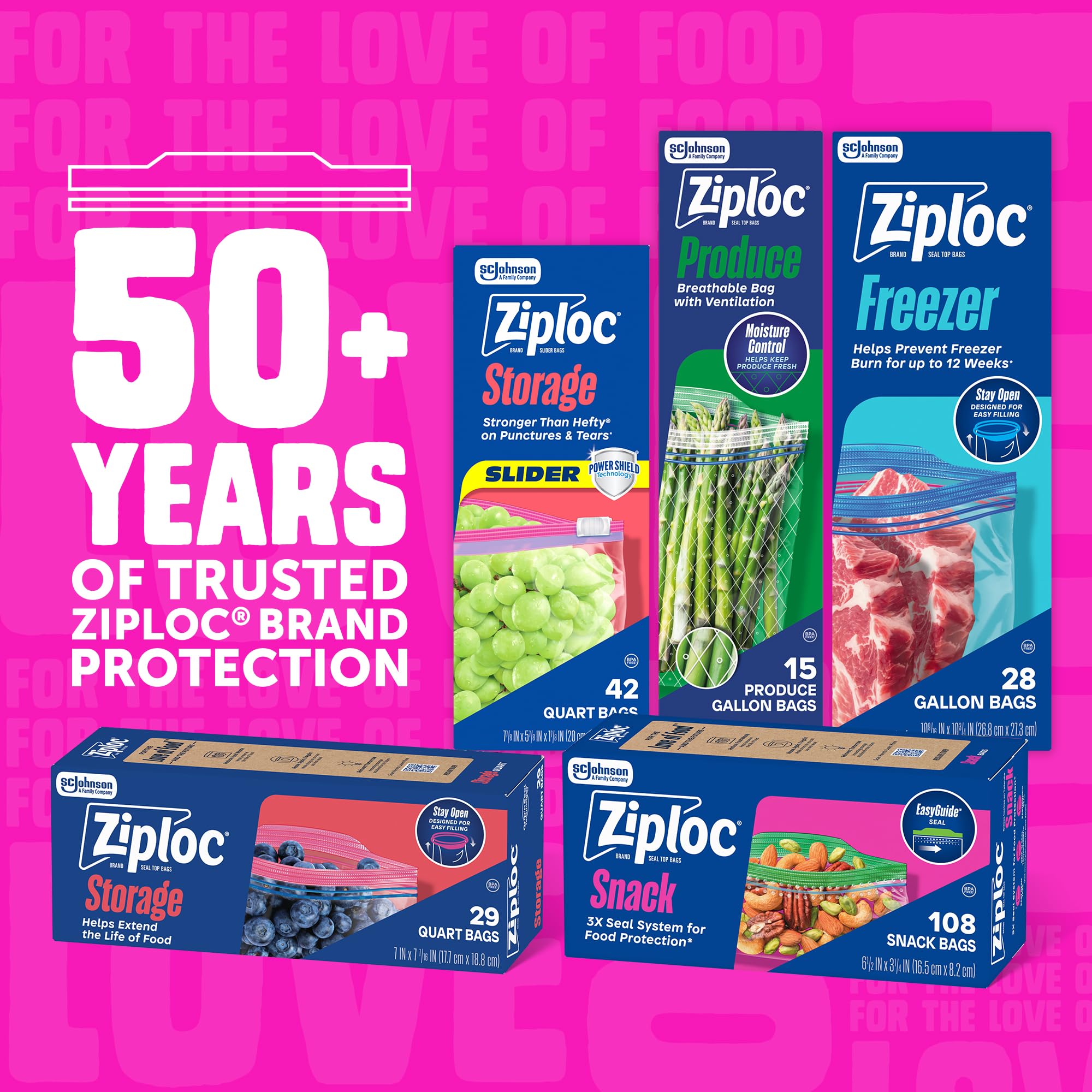 Ziploc 80-count quart bags offer bulk storage for weekly meal prep.