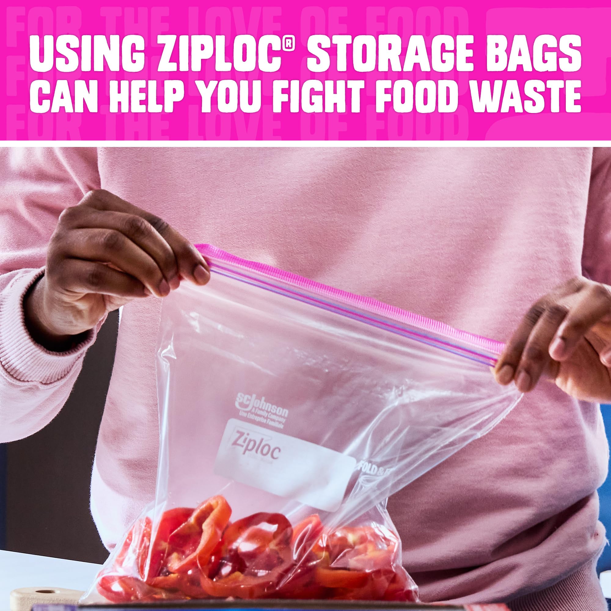 Ziploc quart bags seal freshness and reduce waste during storage.