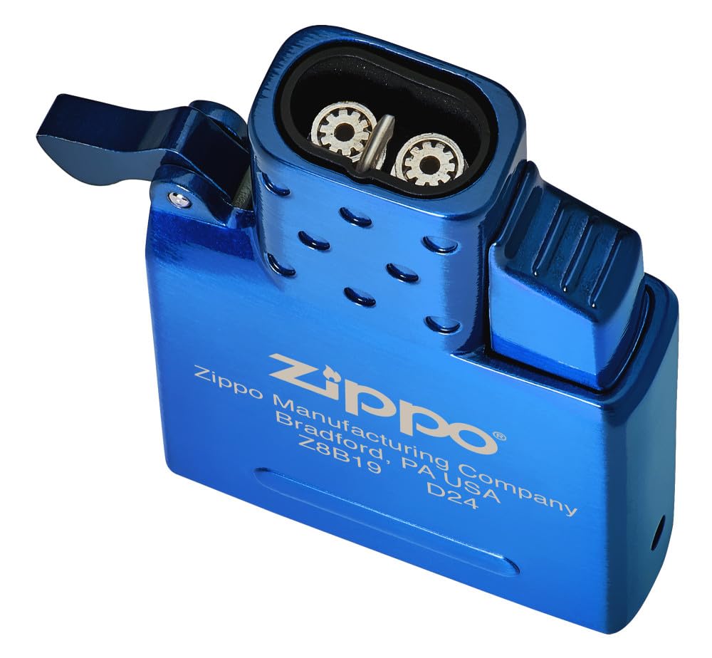 Zippo blue double torch insert with push-button ignition for fast, wind-resistant lighting.