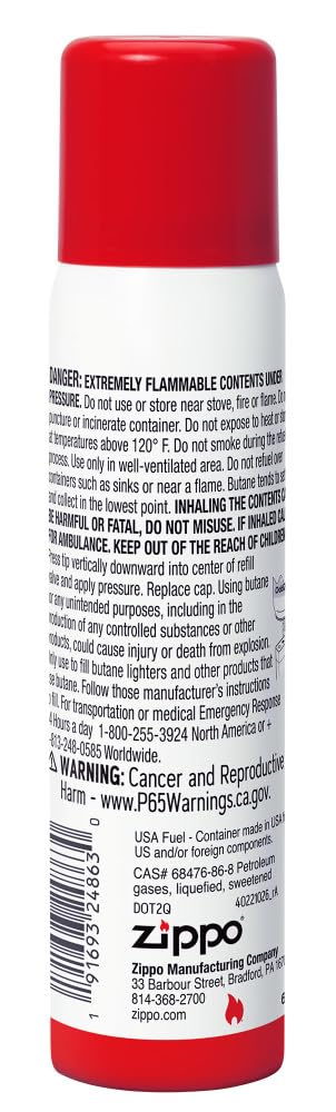 Zippo butane fuel 115ml USA-made formula for trusted domestic quality.