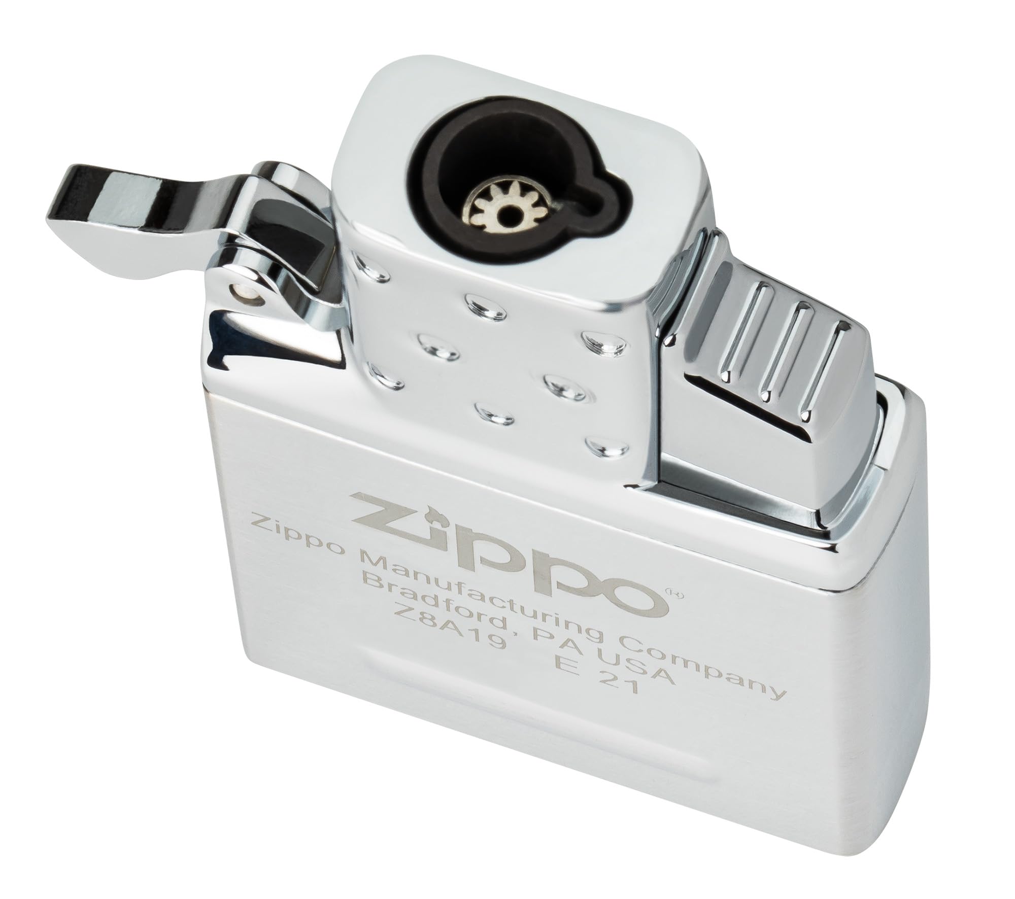 Zippo single-torch butane insert closeup with precise ignition and odorless flame.