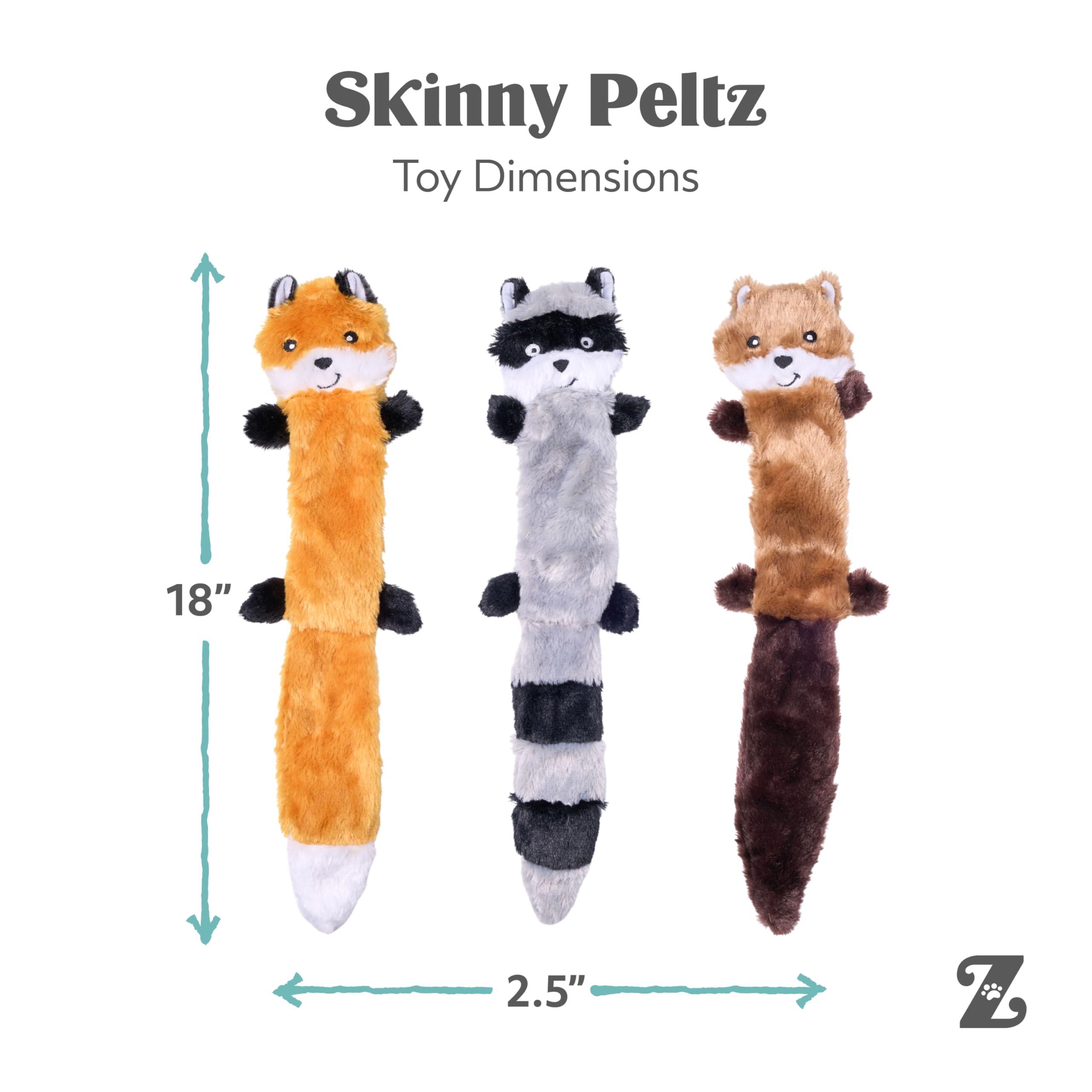 ZippyPaws Skinny Peltz toy features three squeakers for interactive sound cues.
