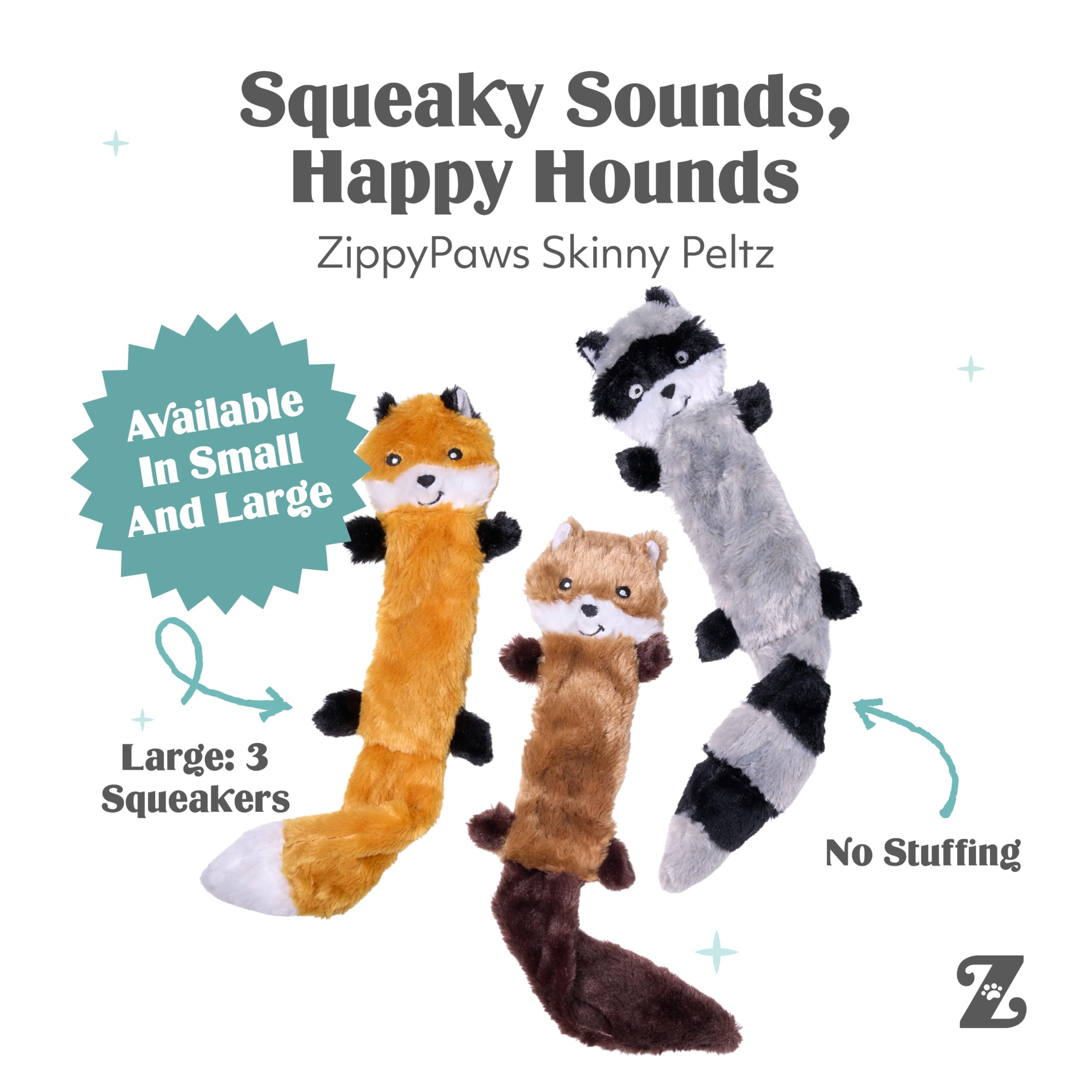 ZippyPaws Skinny Peltz squirrel toy perfect for tugging and tossing sessions.