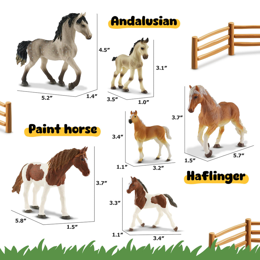Zippytots adult and foal horses support family scene storytelling.