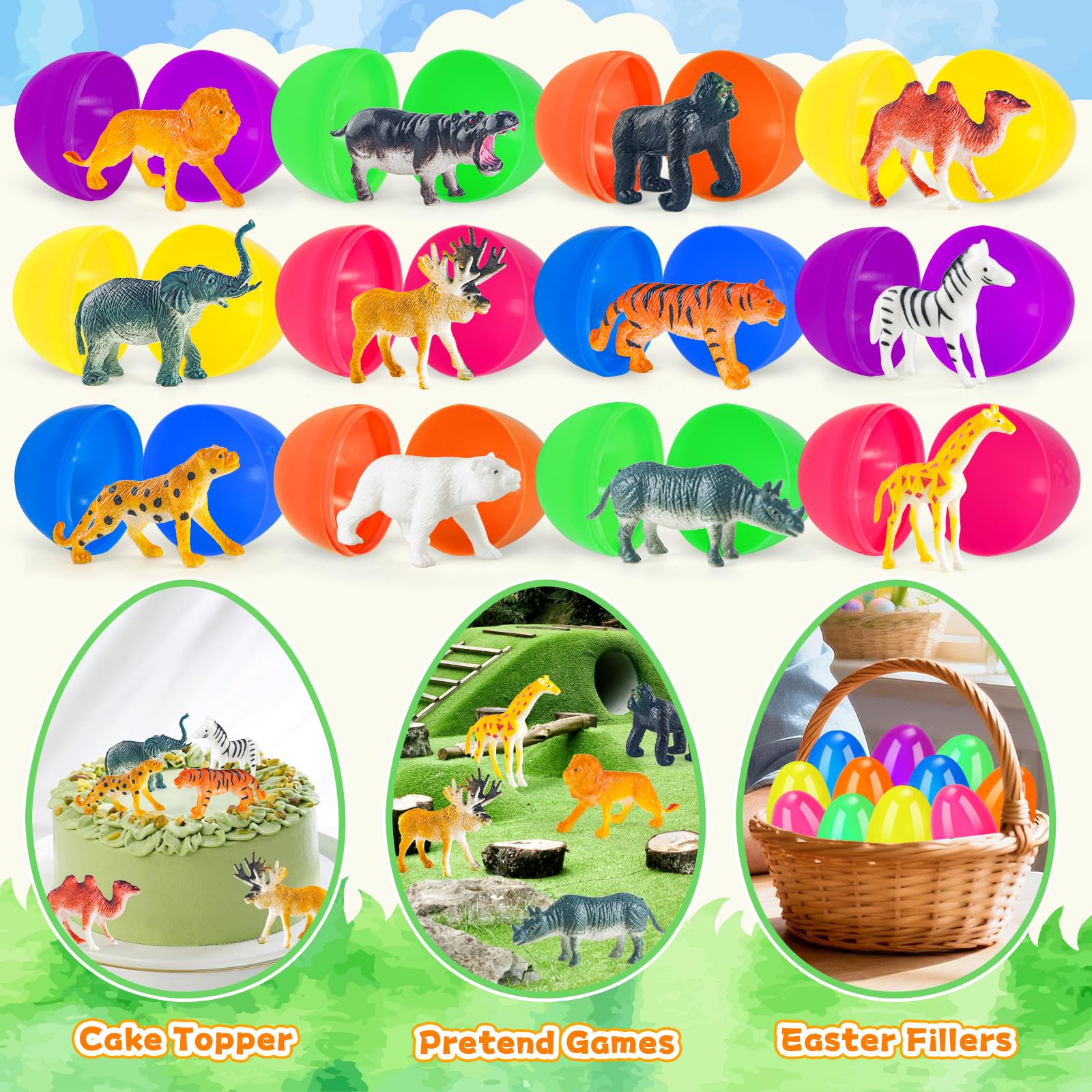 ZIRSENG Easter eggs double as cake toppers for safari or farm themes