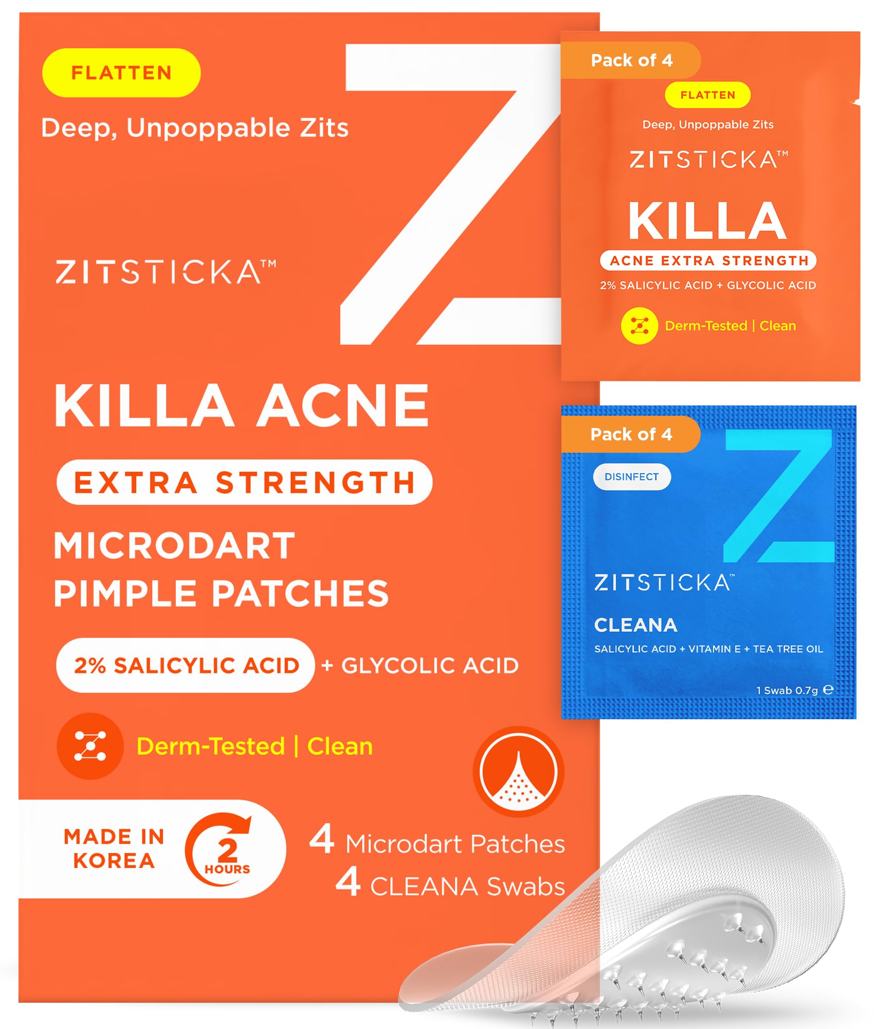 ZitSticka KILLA patch on face targets a zit with microdarts for faster action.