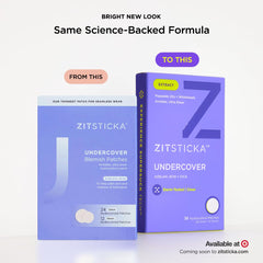 ZitSticka transparent hydrocolloid patches visible on skin.