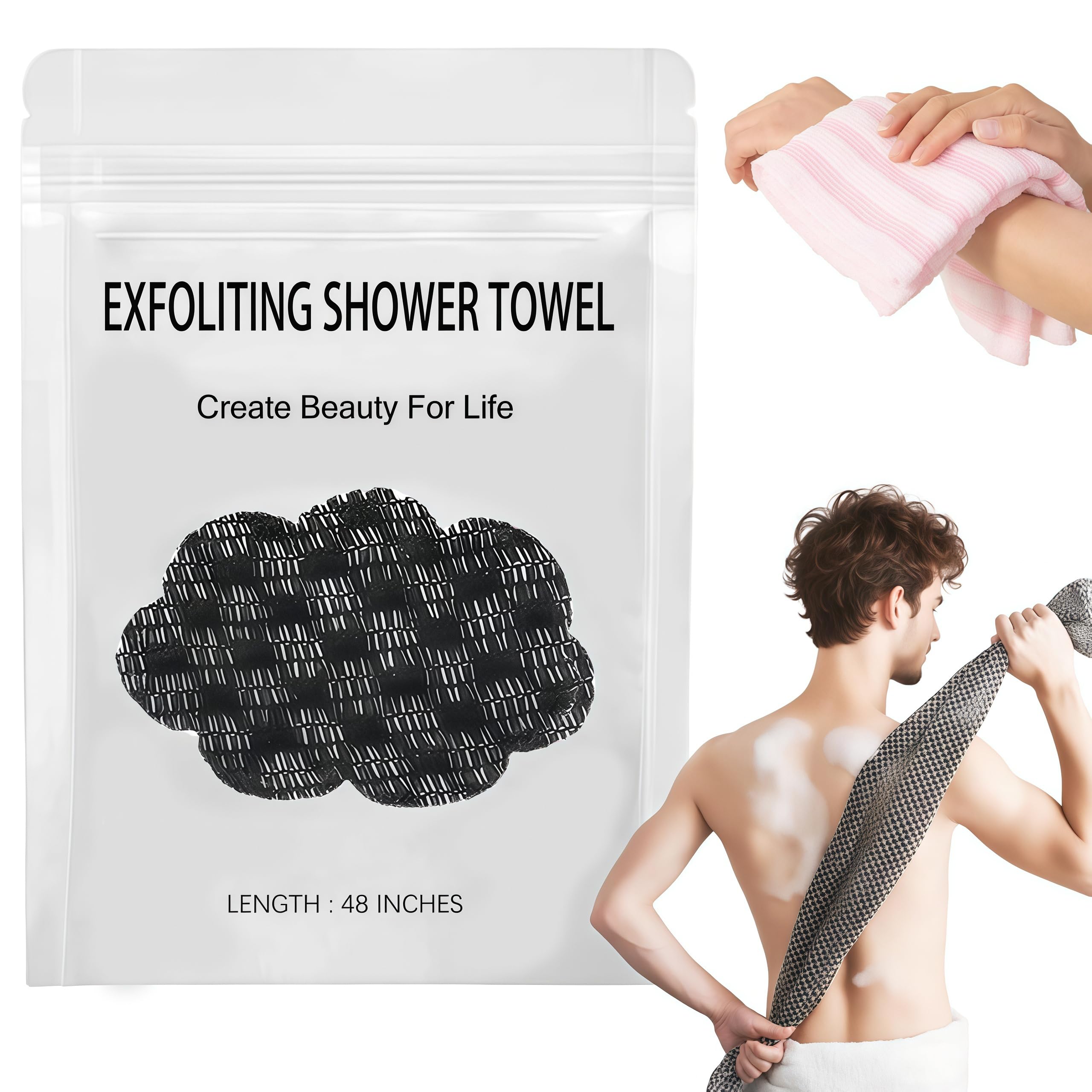 ZIVWAGX exfoliating shower towel 2-in-1 for full-body cleansing and exfoliation
