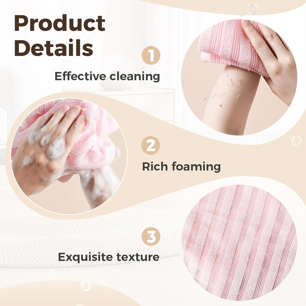 Extended-length towel reaching the back for comprehensive cleansing with ZIVWAGX