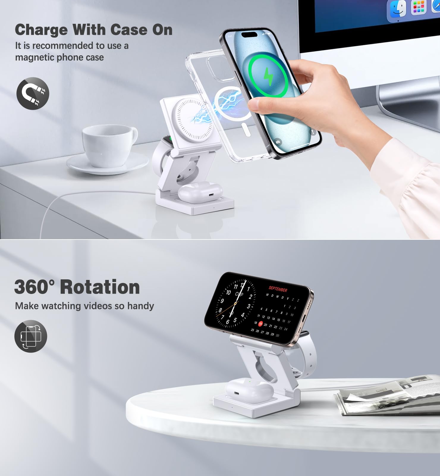 Ziweo charging area dedicated to Apple Watch cradle