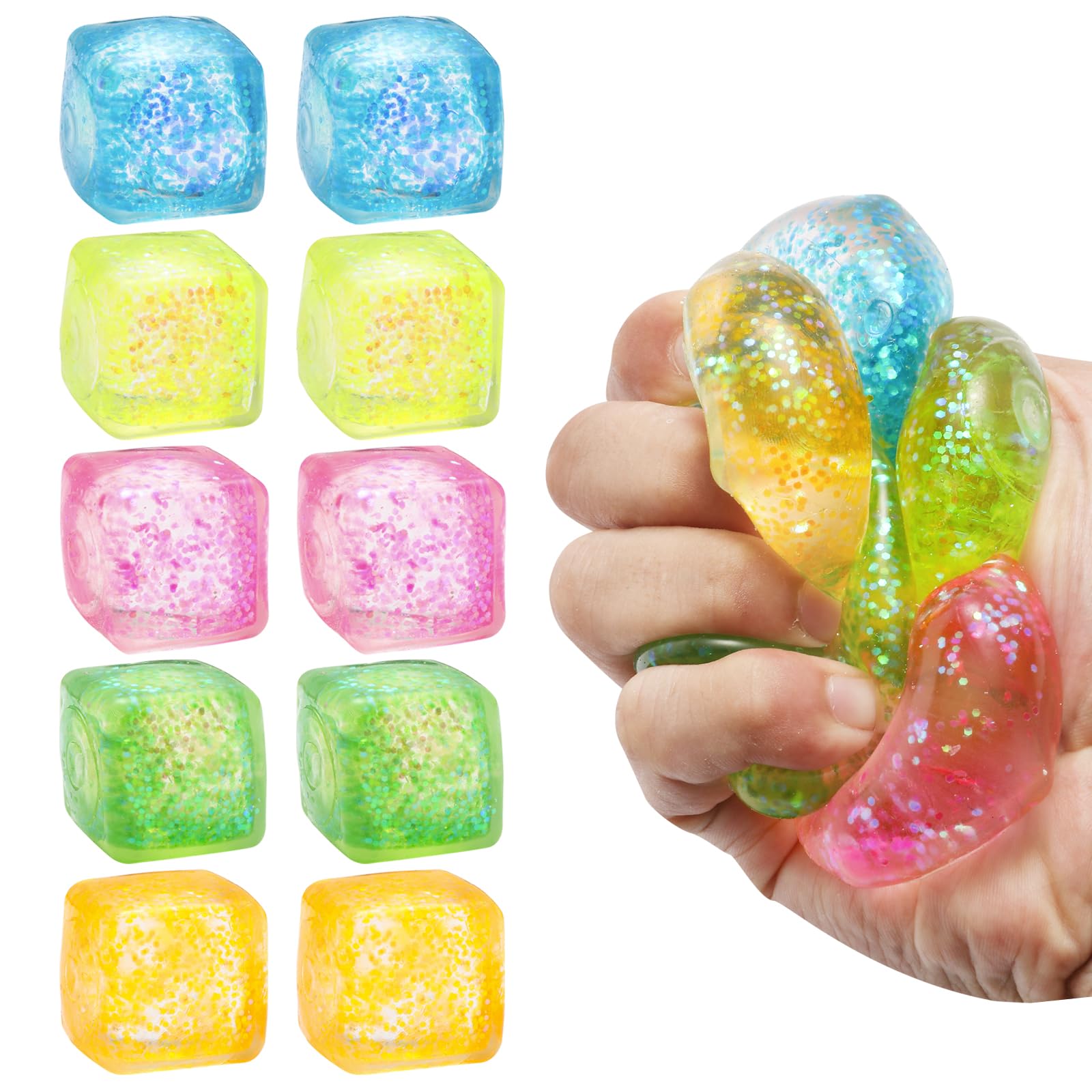 ZJDL Stress Cube 10-pack glitter squish for portable stress relief.