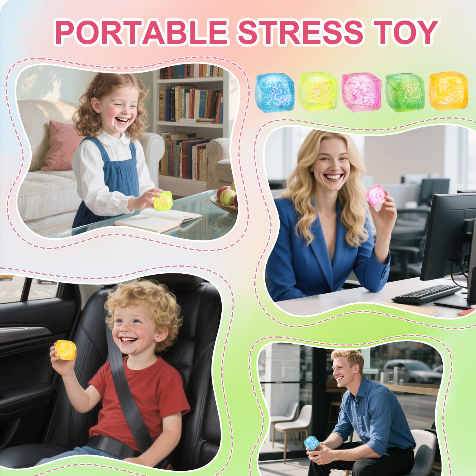 ZJDL Stress Cube squishy travel-friendly fidget toy for focus.