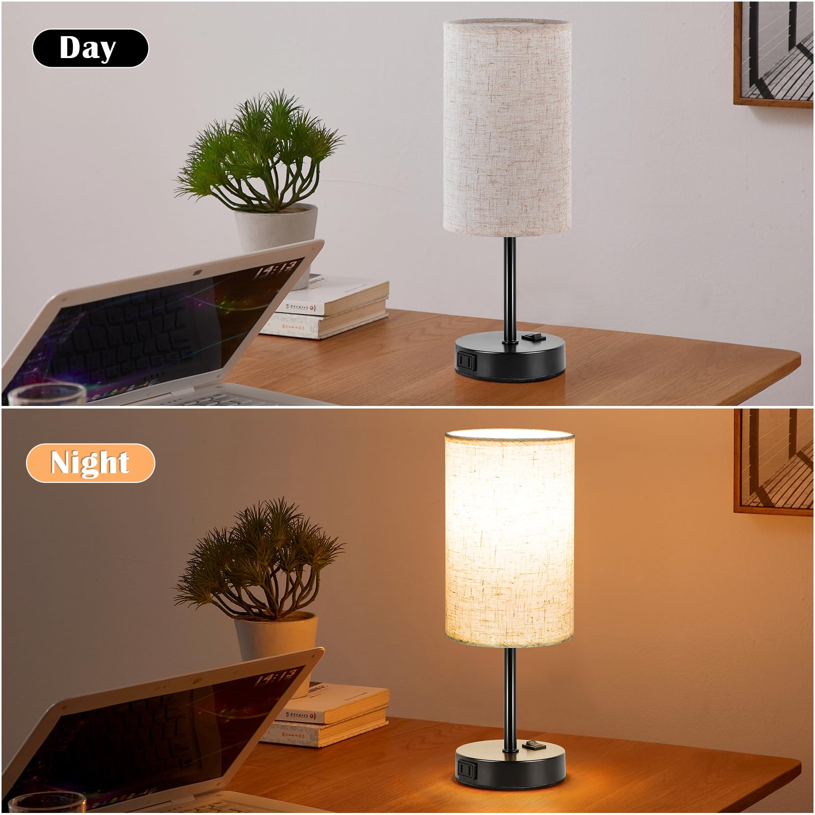 ZJOJO nightstand lamps paired, linen shade delivering warm, eye-friendly light