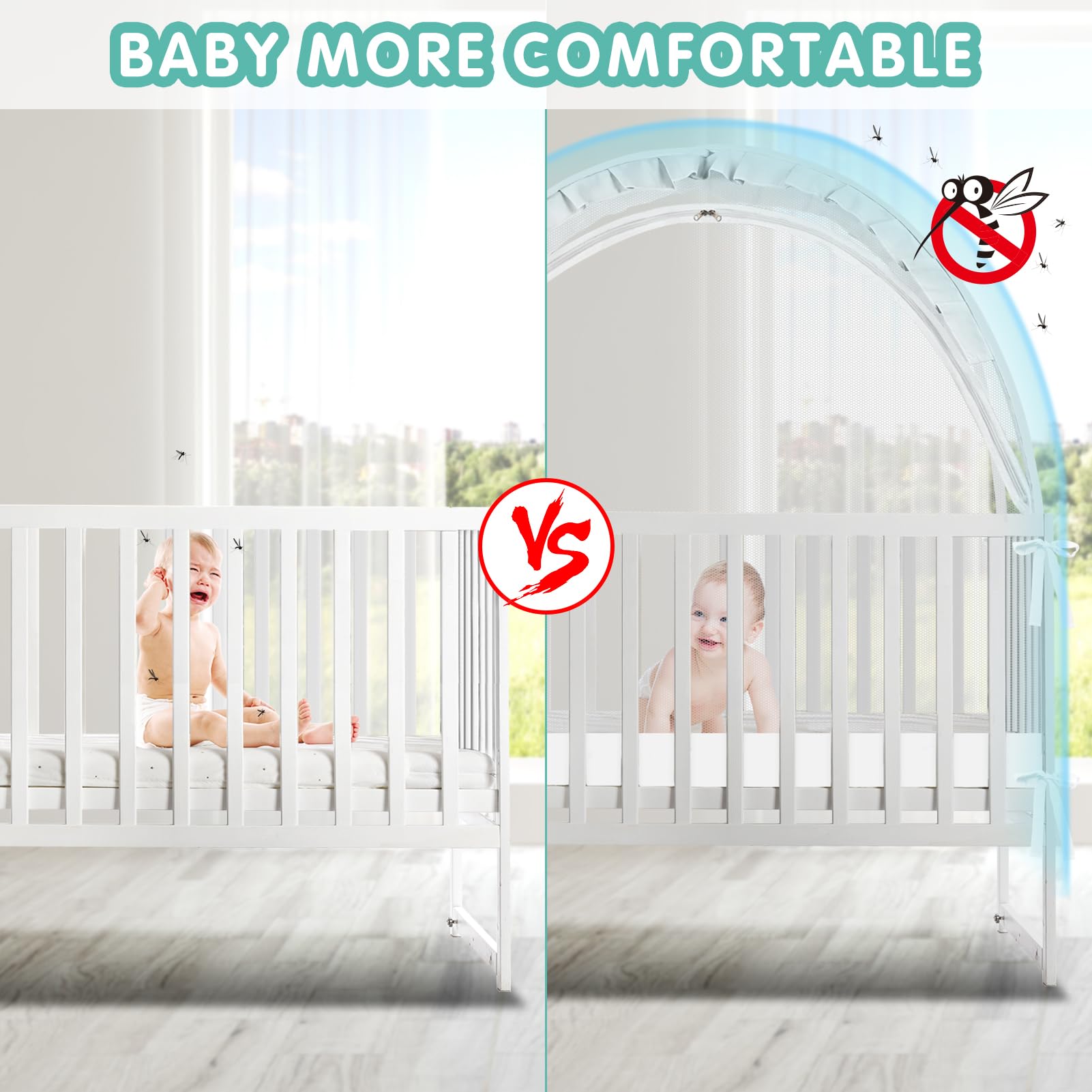 Zkaitoy crib tent with two-way zipper for easy outside access.