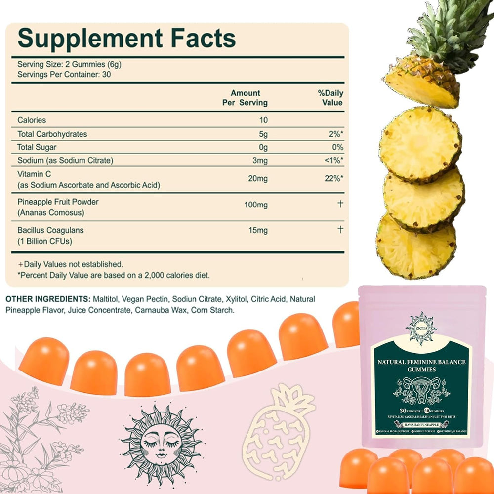 ZKTIA feminine balance gummies daily-dose pack for convenient on-the-go wellness.