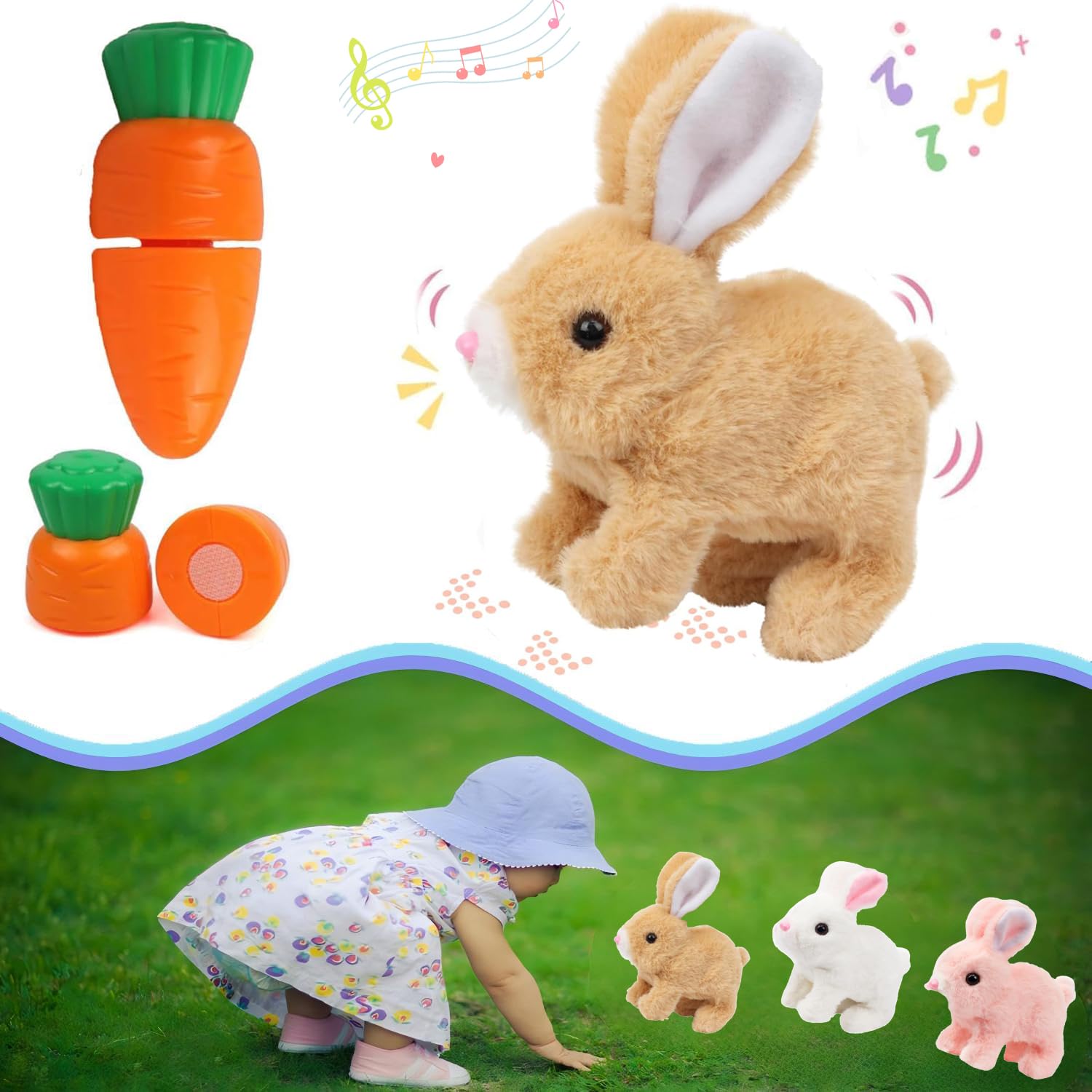 Zloeoa Bunny stuffed plush hops for imaginative play.
