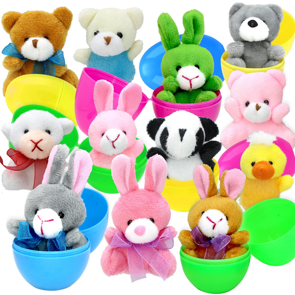 ZMCINER 12 prefilled Easter eggs with plush inside for easy baskets.