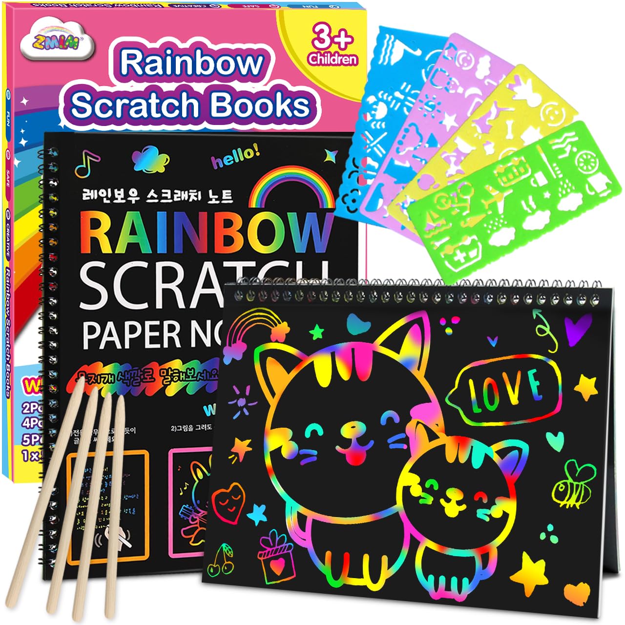 ZMLM Scratch Paper Rainbow Pink Cover notebook ideal for mess-free rainbow art sessions.