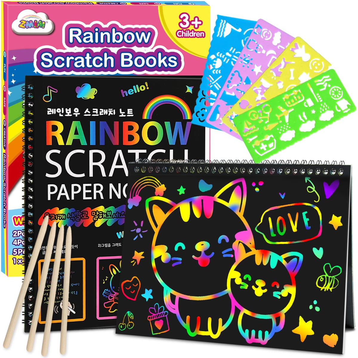 ZMLM Scratch Paper Rainbow Pink Cover notebook ideal for mess-free rainbow art sessions.