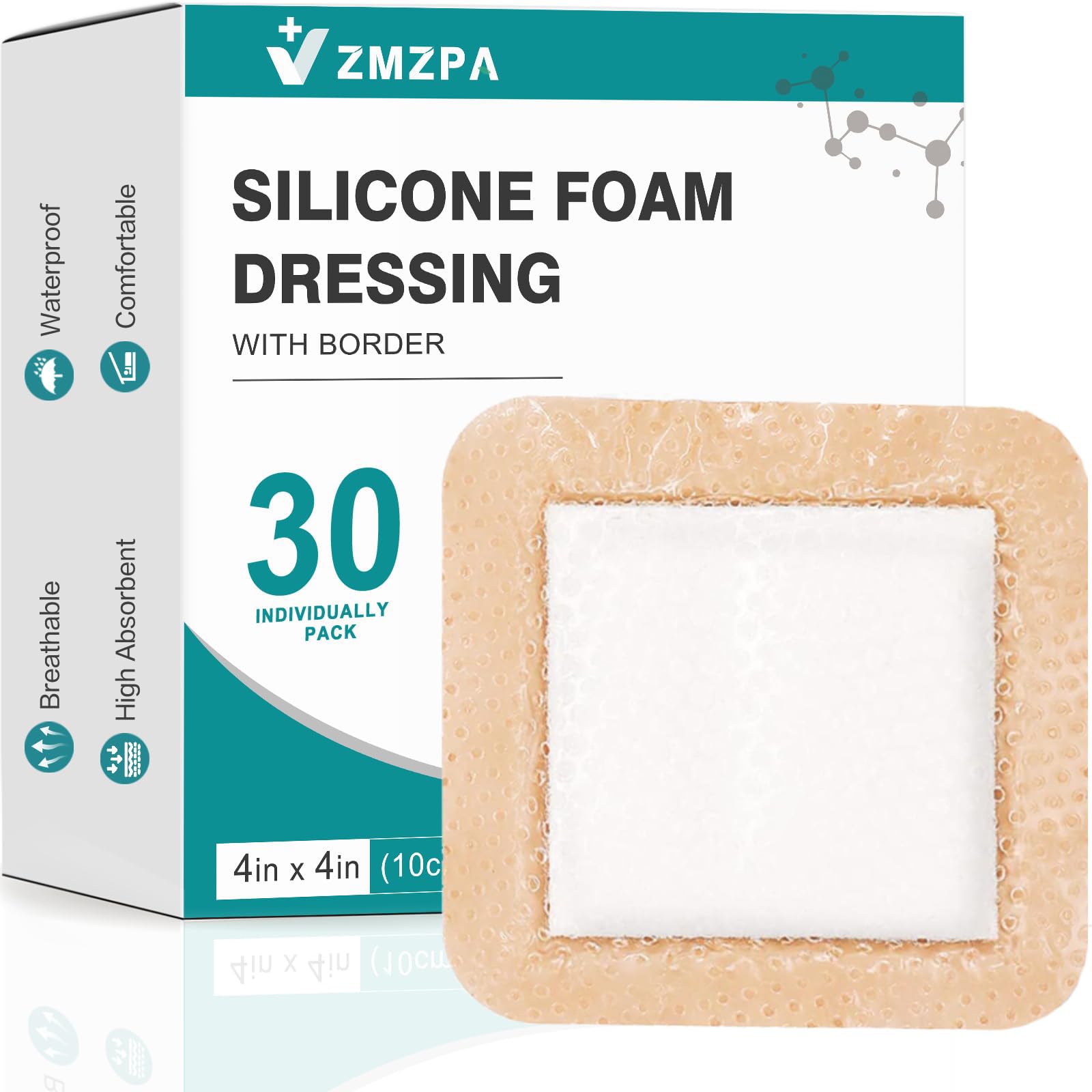 ZMZPA silicone foam dressing box packaging for easy storage and ready-to-use patches.