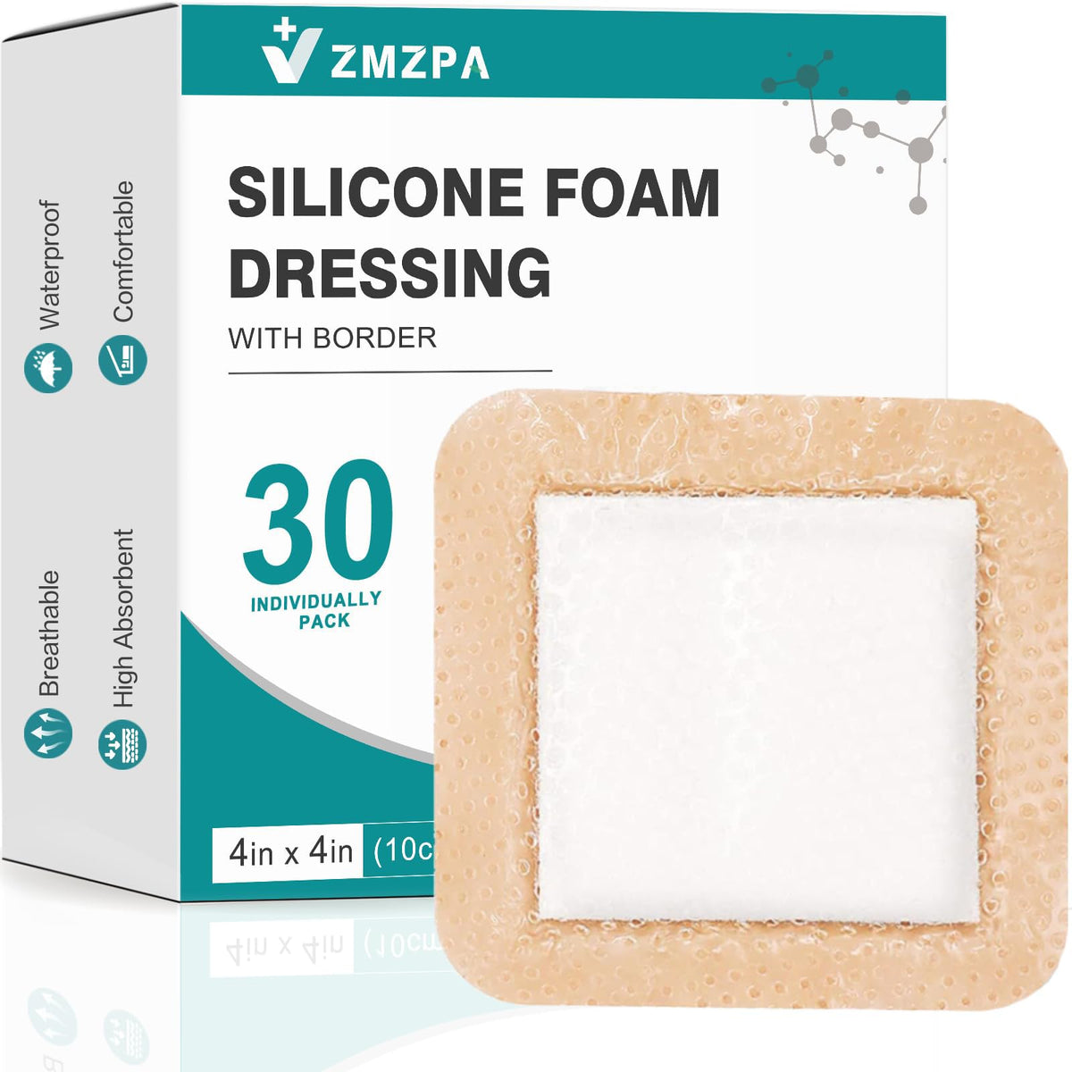 ZMZPA silicone foam dressing box packaging for easy storage and ready-to-use patches.
