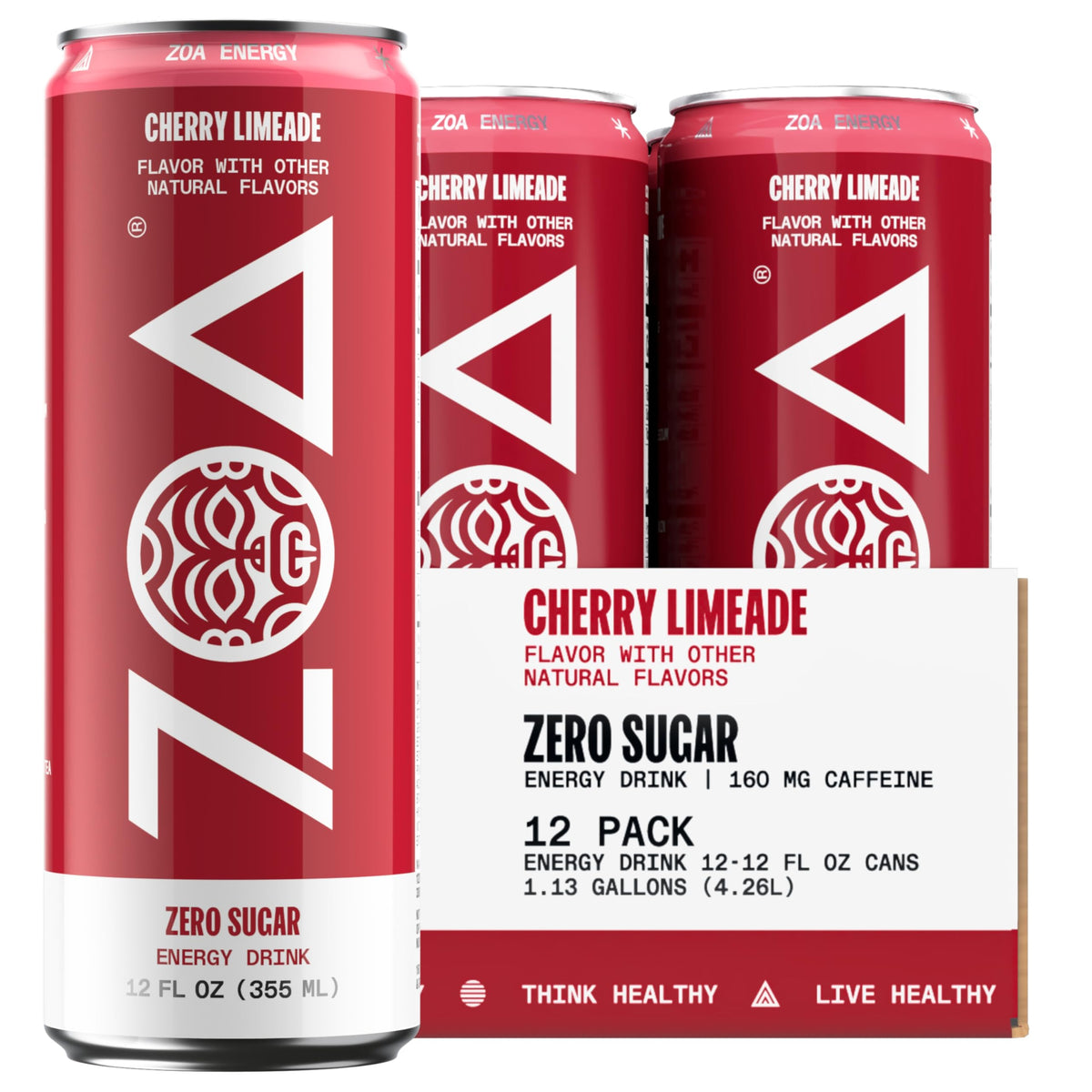 ZOA Cherry Limeade can front view with zero sugar energy