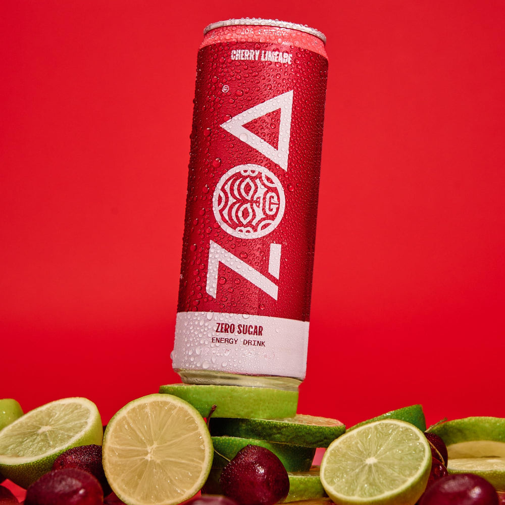 ZOA Cherry Limeade served in a chilled glass with ice for on-the-go energy