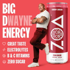 ZOA Cherry Limeade label close-up showing natural caffeine sources
