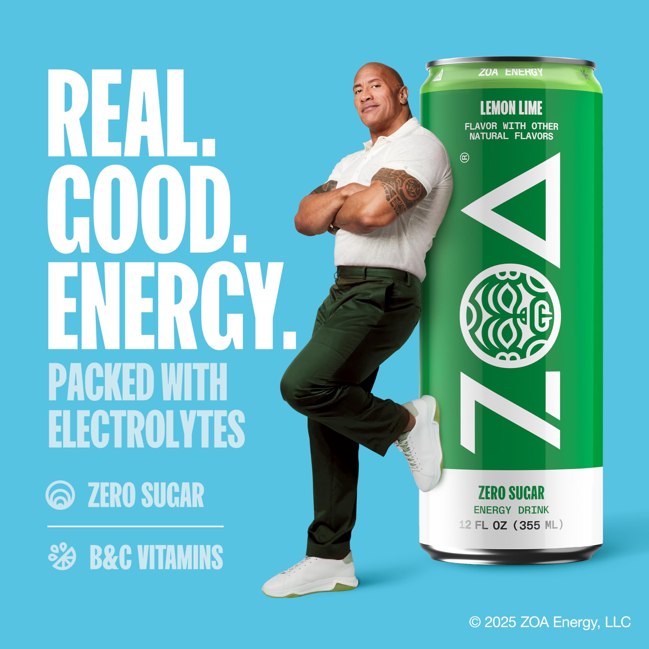 ZOA Energy Lemon Lime glass beside a can to illustrate hydration while staying energized.