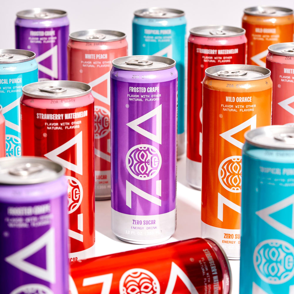 ZOA Frosted Grape packaging highlights gluten-free and keto-friendly badge.