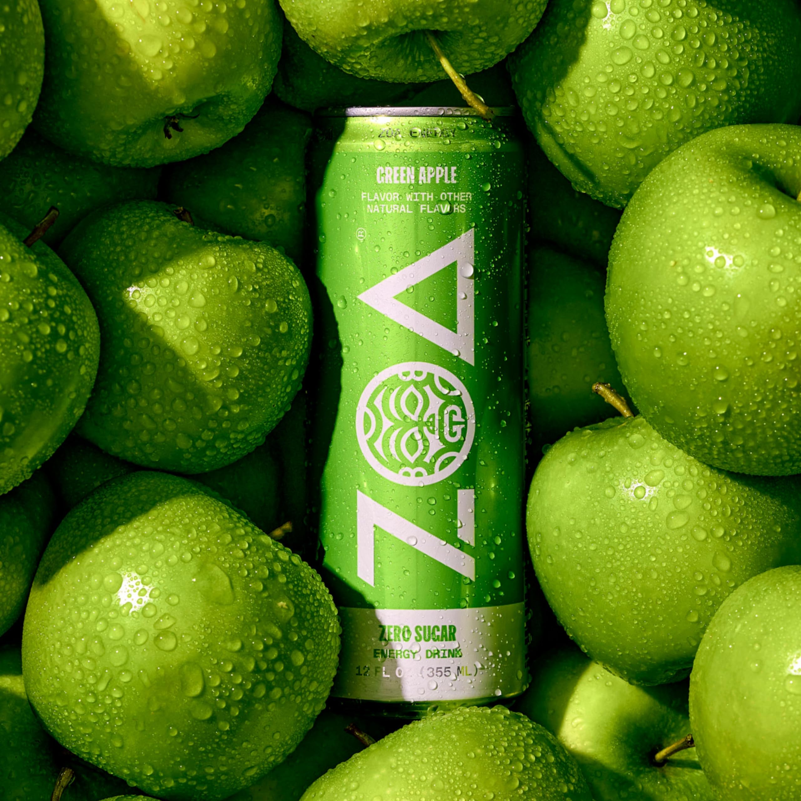 ZOA Green Apple packaging display appealing to on-the-go healthy energy