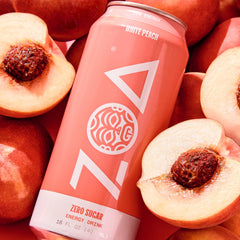 ZOA ingredients label highlighting natural caffeine and essential vitamins.