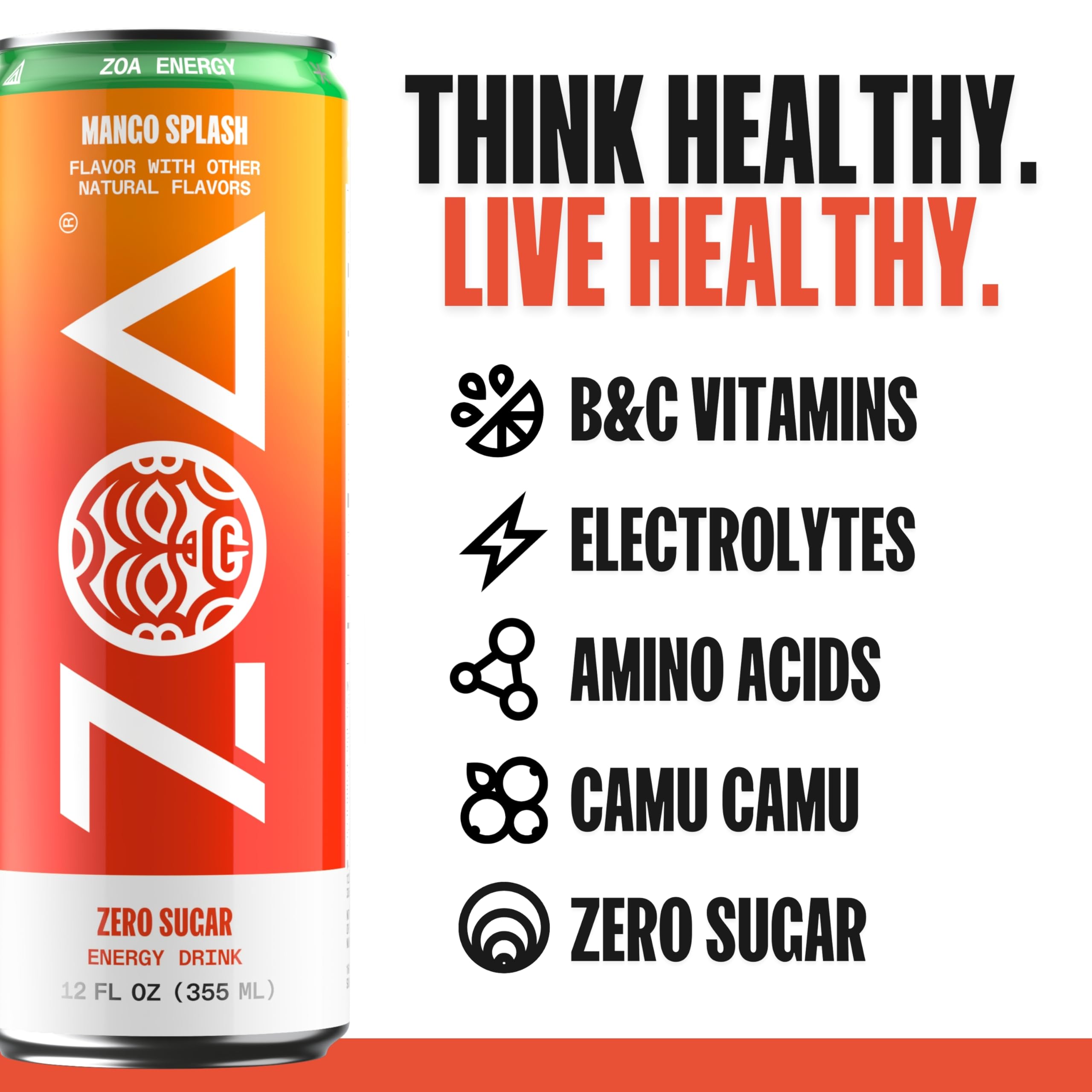ZOA Mango Splash served in a glass with ice emphasizing hydration and flavor