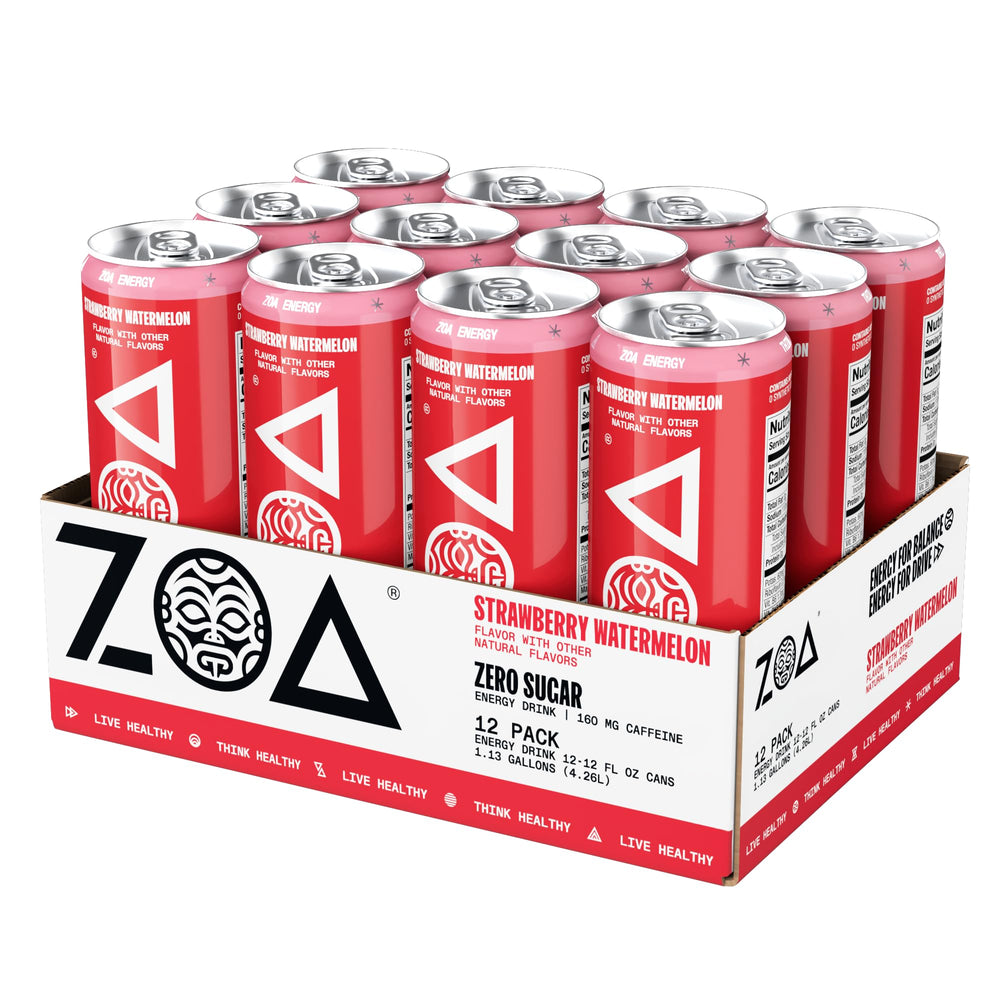 ZOA Strawberry Watermelon close-up bubbles evoke refreshing, sugar-free energy.