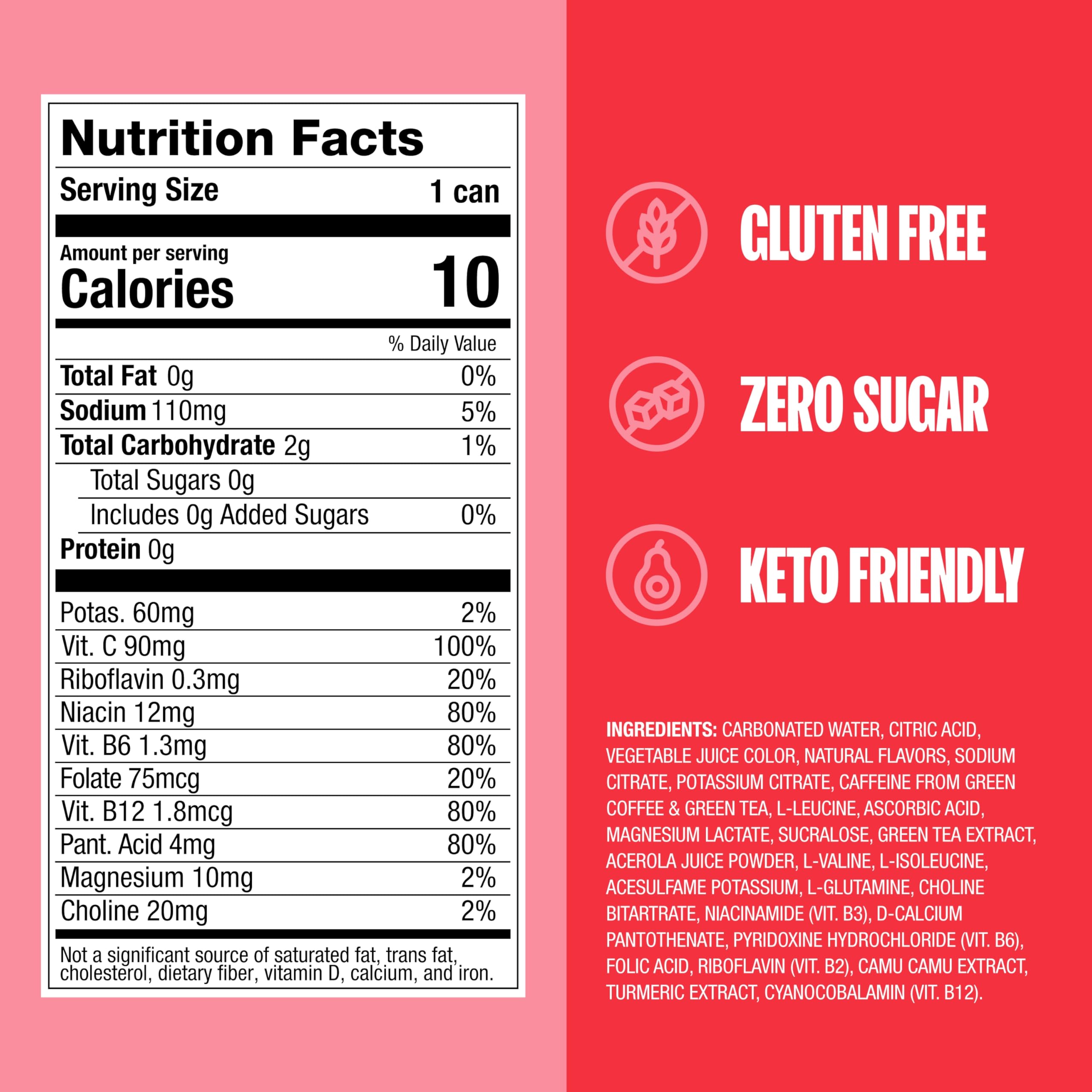 ZOA Strawberry Watermelon packaging highlights gluten-free and keto-friendly energy on the go.