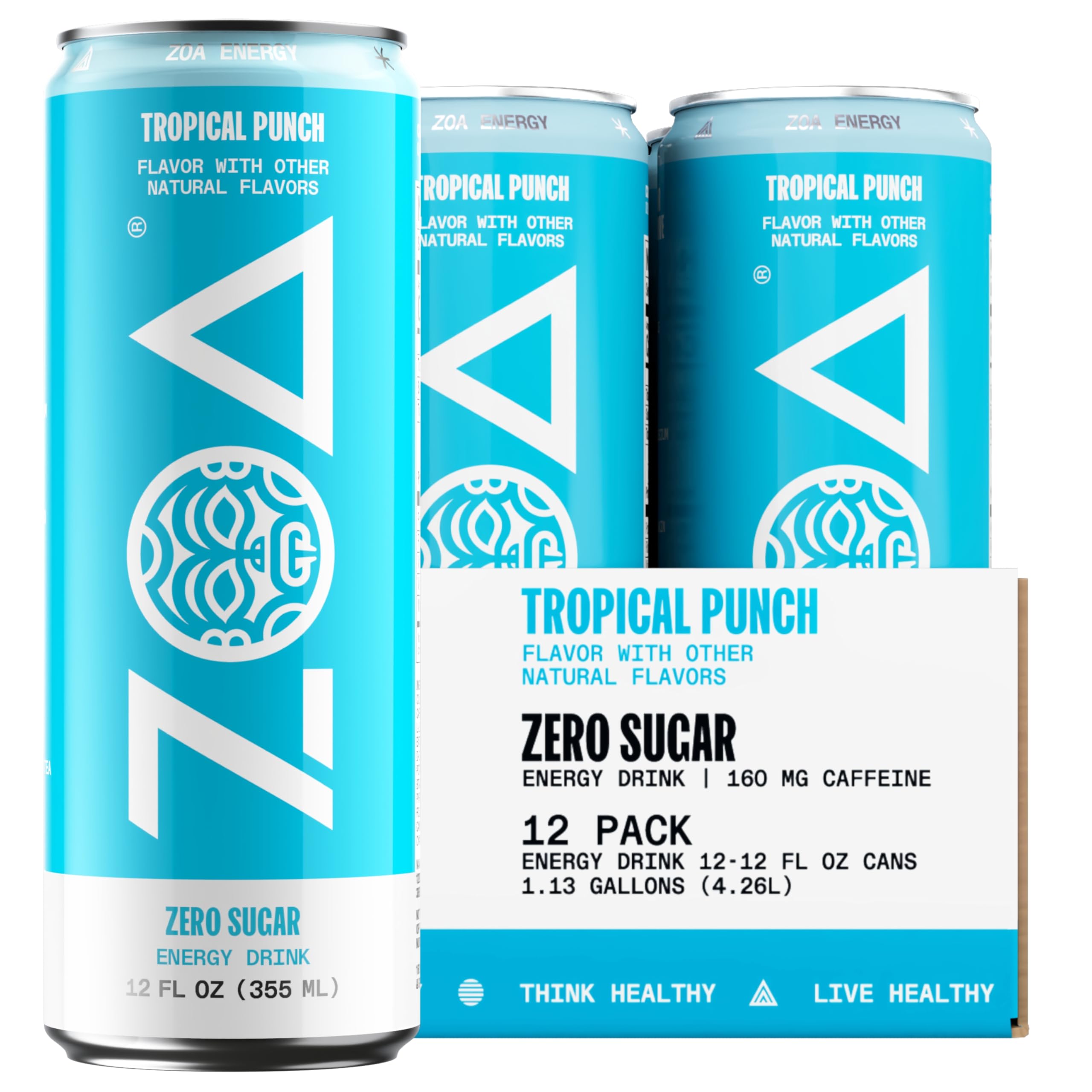 ZOA Tropical Punch 12oz pack front for healthy energy on the go