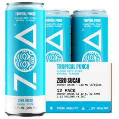 ZOA Tropical Punch 12oz pack front for healthy energy on the go