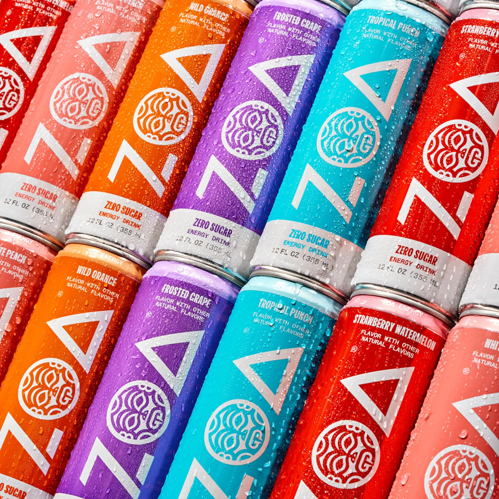 ZOA Tropical Punch label closeup notes gluten-free and keto-friendly formula