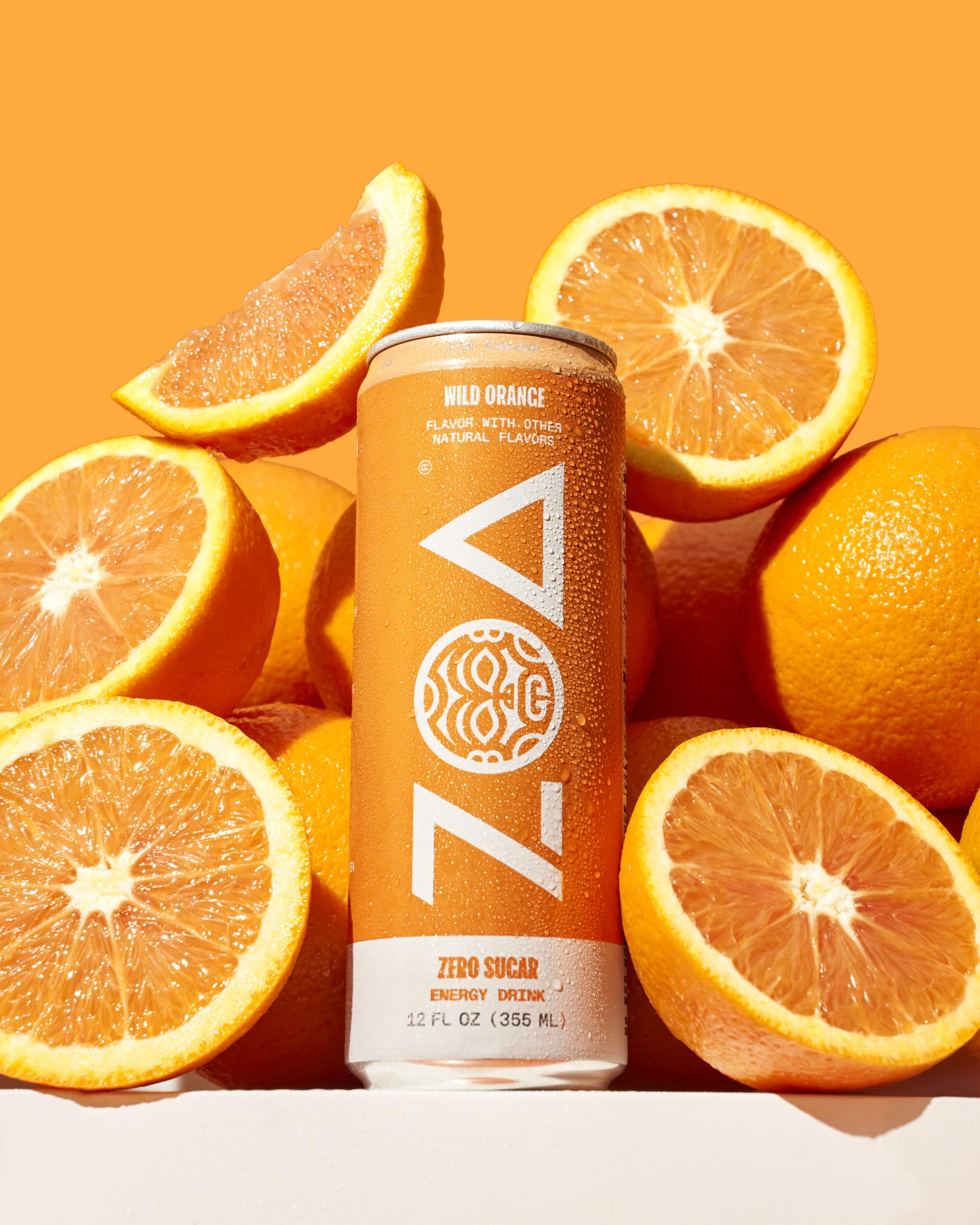ZOA zero-sugar energy can close-up, refreshing flavor without sugar crash
