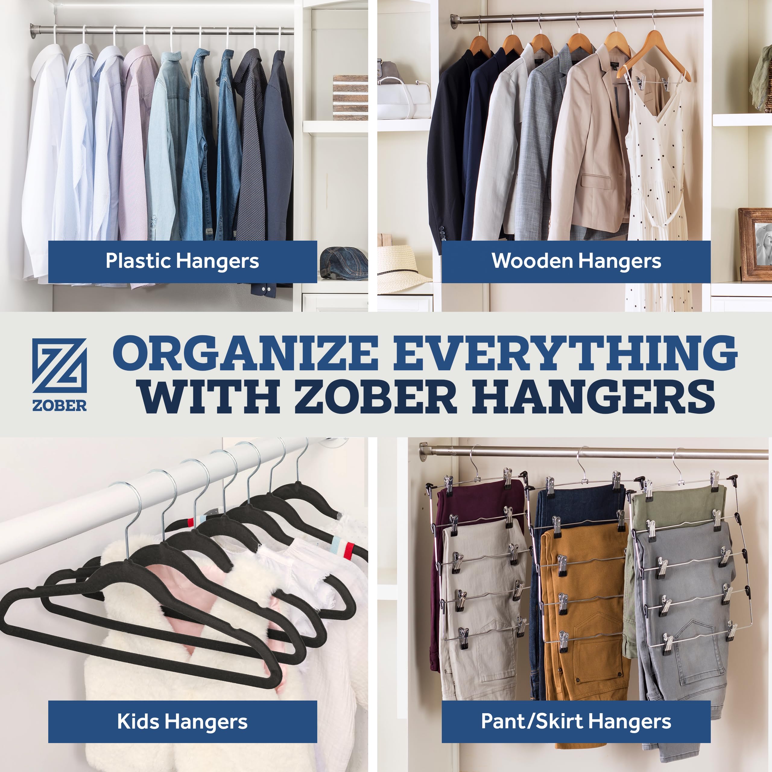 ZOBER wooden hangers pack keeps closets organized and accessible.