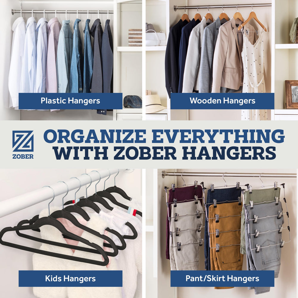 ZOBER wooden hangers pack keeps closets organized and accessible.