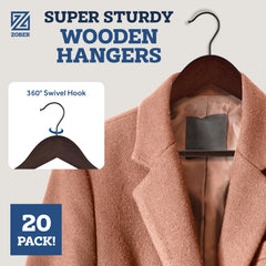 ZOBER wooden hangers with grooved pant bar keep pants secure.