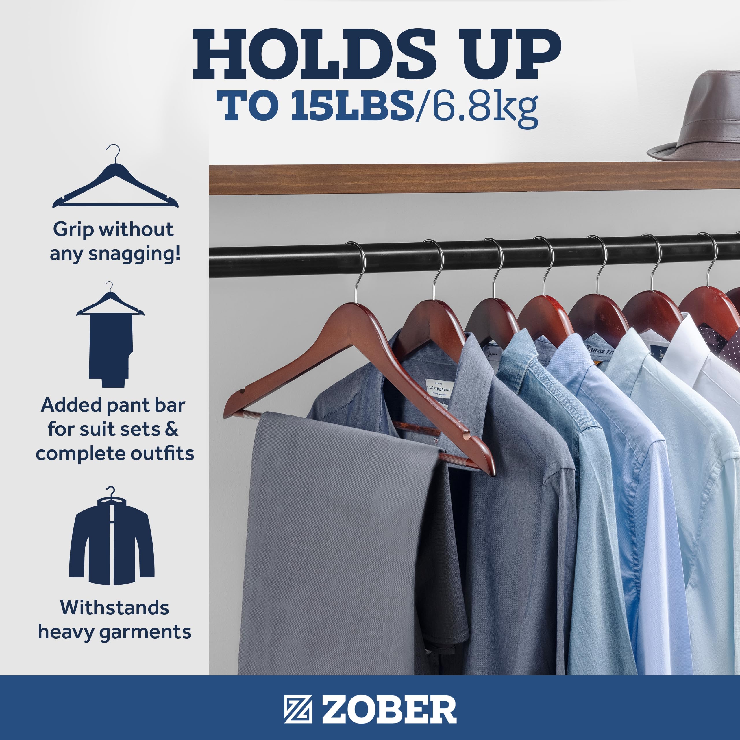 ZOBER wooden hangers with notches secure delicate camisoles.