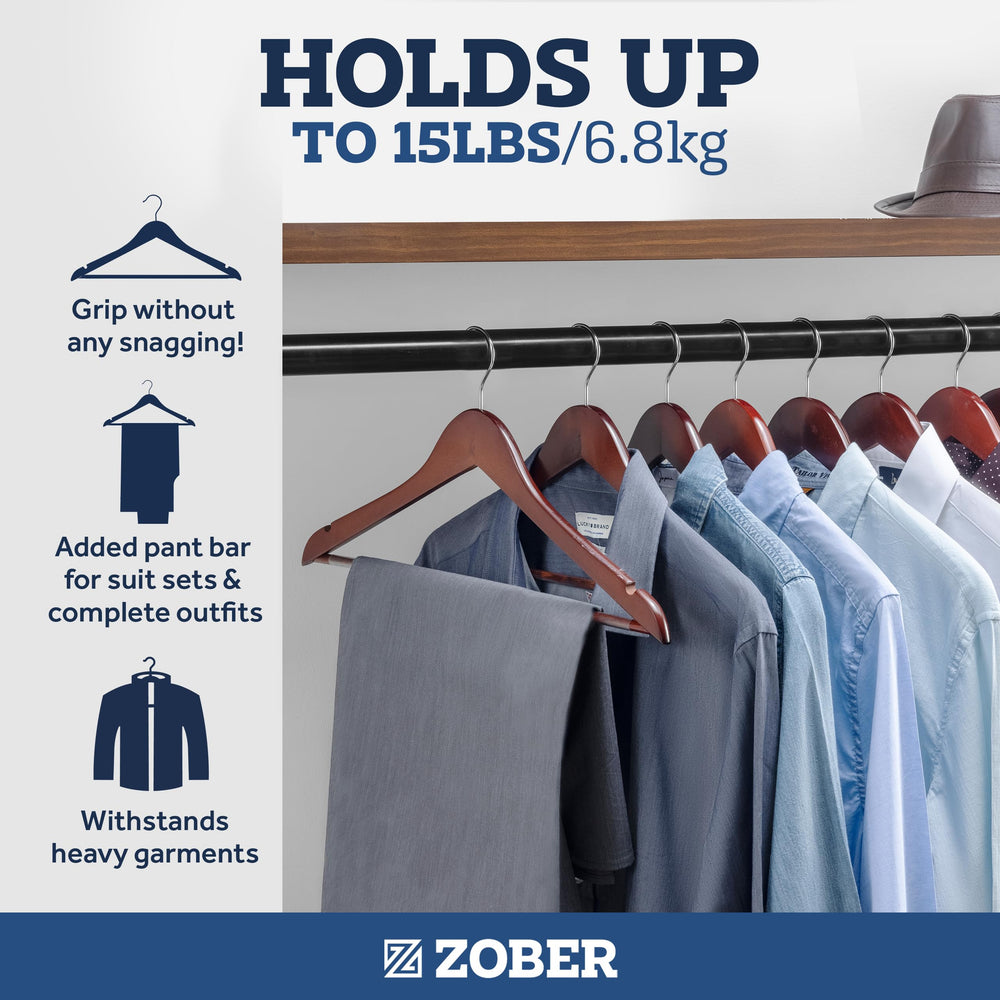ZOBER wooden hangers with notches secure delicate camisoles.