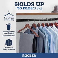ZOBER wooden hangers with notches secure delicate camisoles.