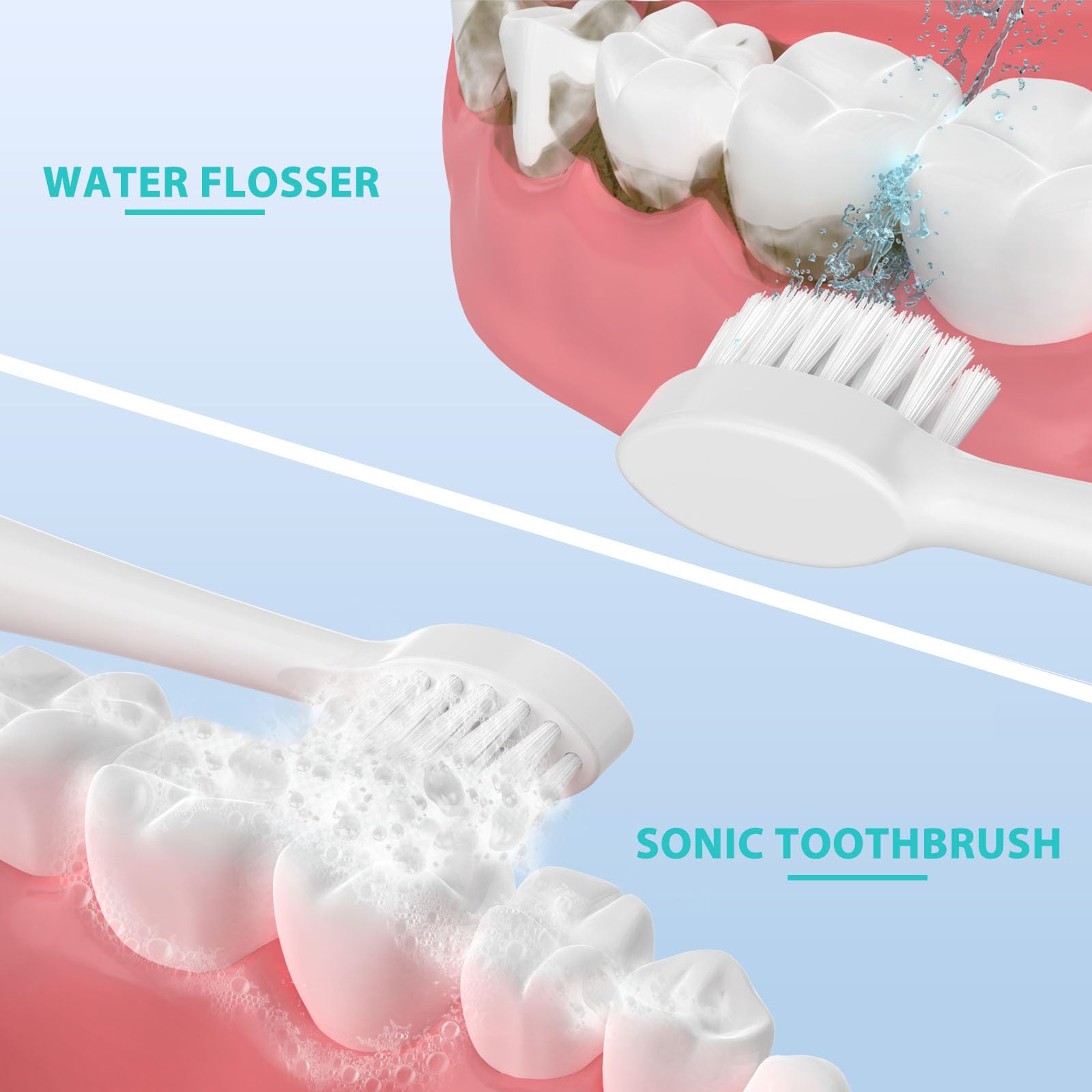 Slim compact brush head design enables cleaning around braces and hard to reach spots.