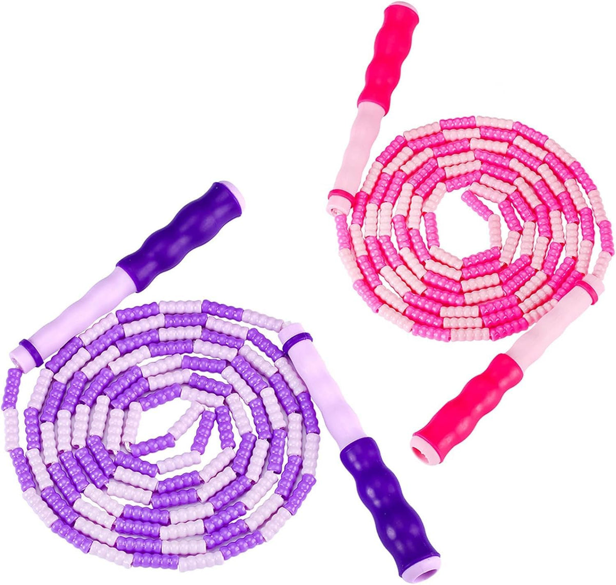 ZOCY soft bead jump rope pink beads close-up, durable shatterproof beads for long workouts.
