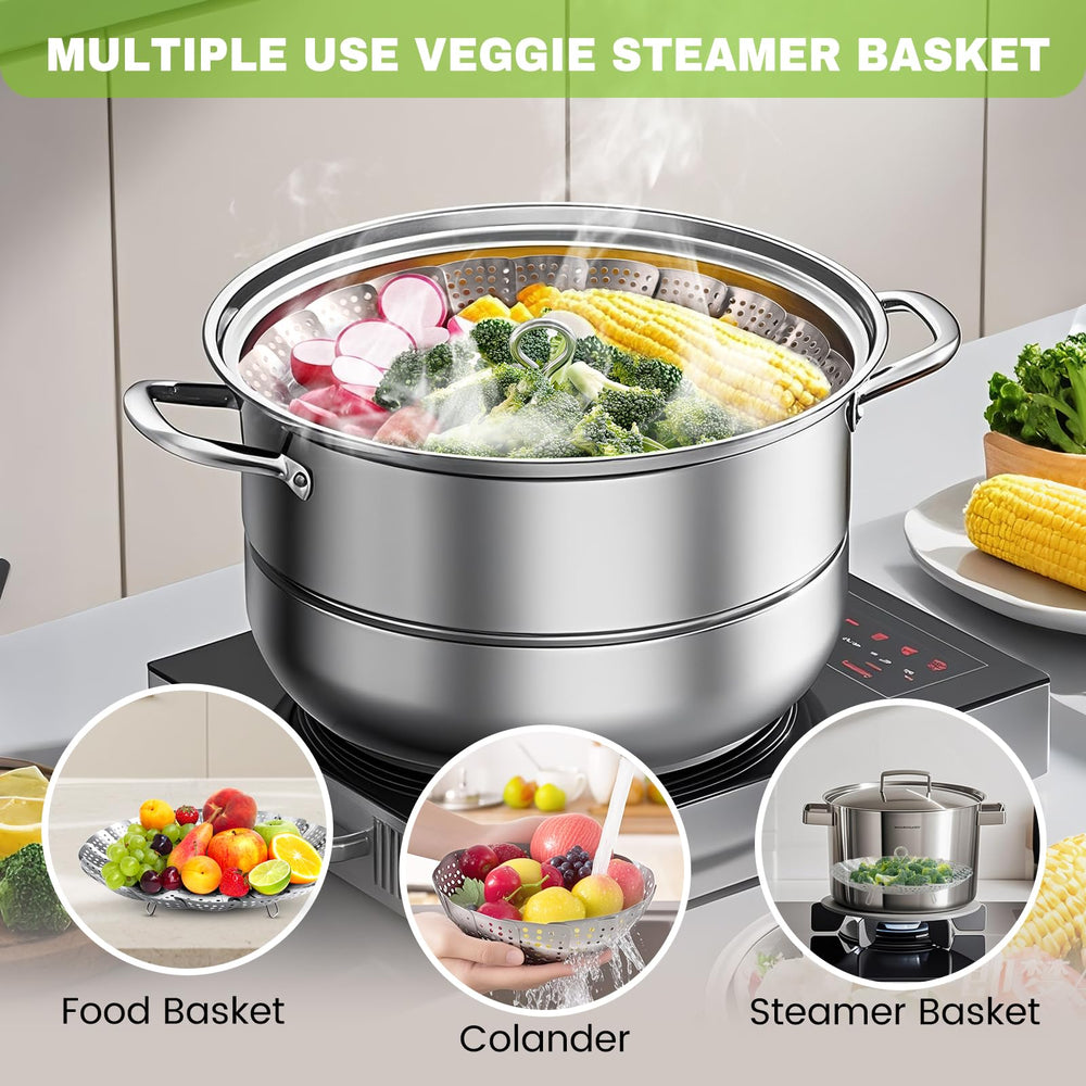 ZOCY Steamer Basket Rustproof stainless steel ensures durability and safe food contact.