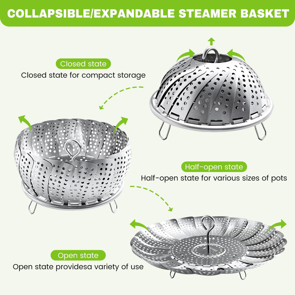 ZOCY Steamer Basket Multi-Use supports steaming veggies, seafood, eggs, and more.