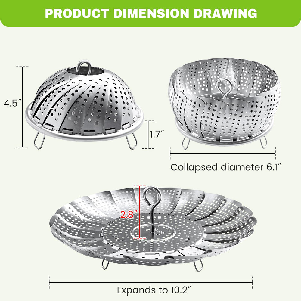ZOCY Steamer Basket Draining-Holes highlights efficient steam flow for vegetables.
